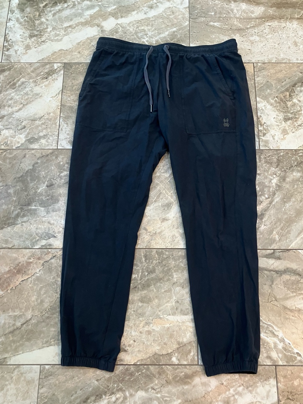 Psycho Bunny Wilton Jogger Pants Mens Size 36 black Drawstring Zip Pockets